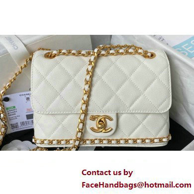 Chanel Grained Calfskin & Gold-Tone Metal Chain Flap Bag AS4431 White 2023